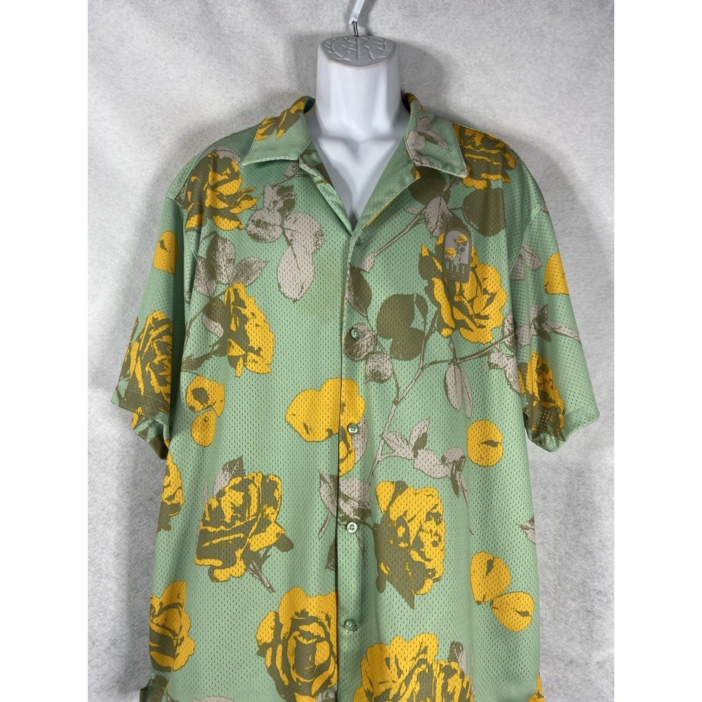 Nike Rose City Shirt Men's XL Green Yellow Mesh Button-Up Floral Short Sleeve - Picture 3 of 11